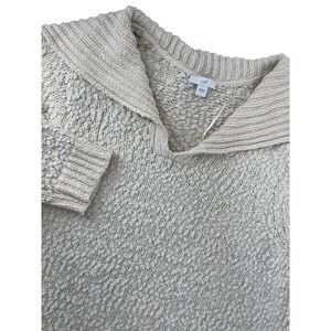 J. Jill Women Cream Boucle Knit Sailor Collar Sweater Pullover Pockets Large L